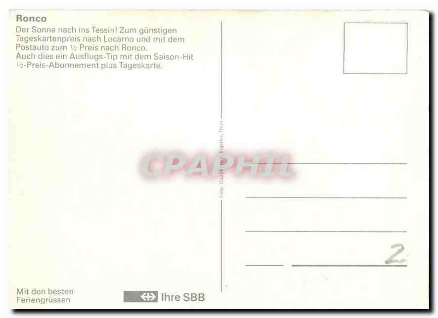 CPM Ronco Der Sonne nach ins Tessinl Zum gunstigen  — Rückseite