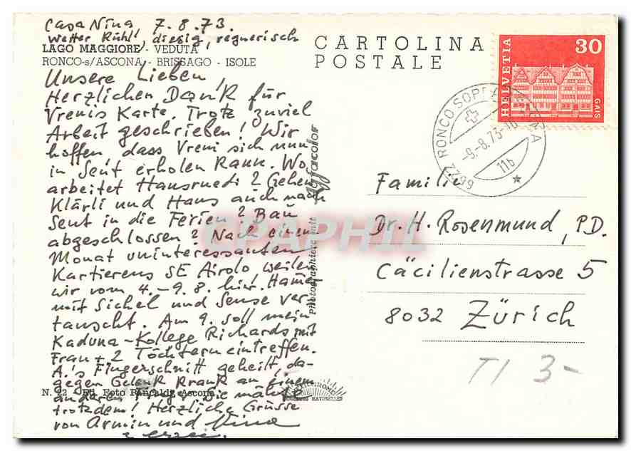 CPM Lago Maggiore Veduta Ronco Ascona Brissago Isole  — Verso