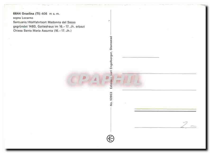 CPM Orselina TI Sopra Locarno Sanctuario Wallfahrtsort Madonna del Sasso  — Verso