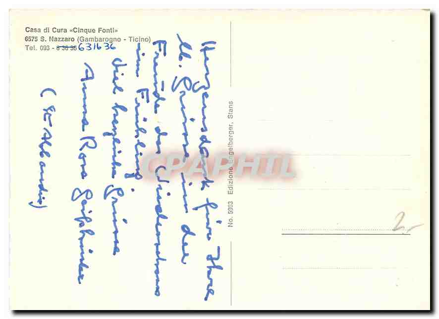 CPM Casa di Cura Cinque Fonti Gambarogno Ticino  — Verso