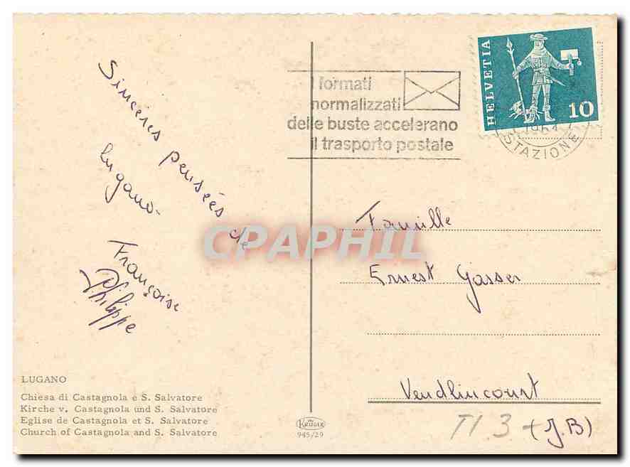 CPM Lugano Eglise de Castagnola et S Salvatore  — Verso