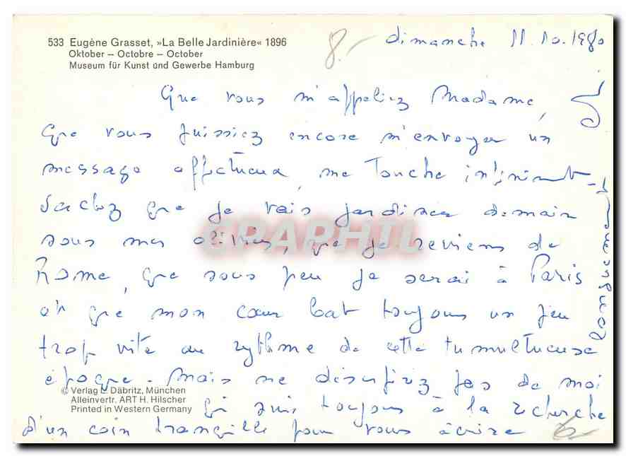 CPM Eugene Grasset La Belle Jardiniere Octobre Museum fur Kunst unt Gewerbe Hamburg  — Rückseite