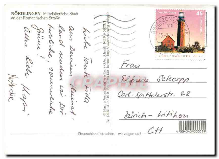 CPM Nordlingen Mittelalterliche Stadt an der Romantischen Strasse  — Rückseite