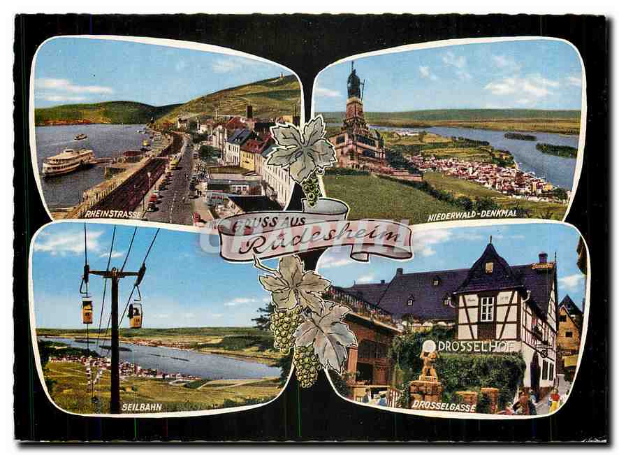 CPM Gruss aus Rudesheim Rheinstrasse Niederwald Denkmal Seilbahn Drosselgasse 