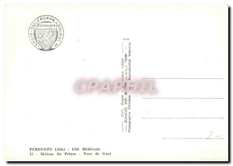 CPM Perouges Ain Cite Medievale Maison du Prince Tour de Guet  — Rückseite
