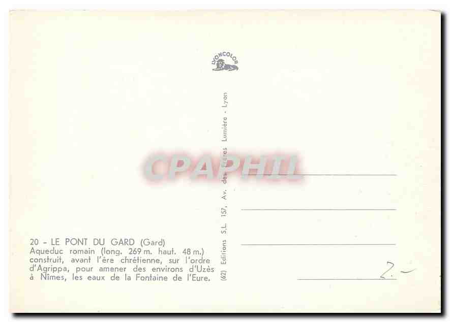 CPM Le Pont du Gard Gard Aqueduc romain  — Rückseite
