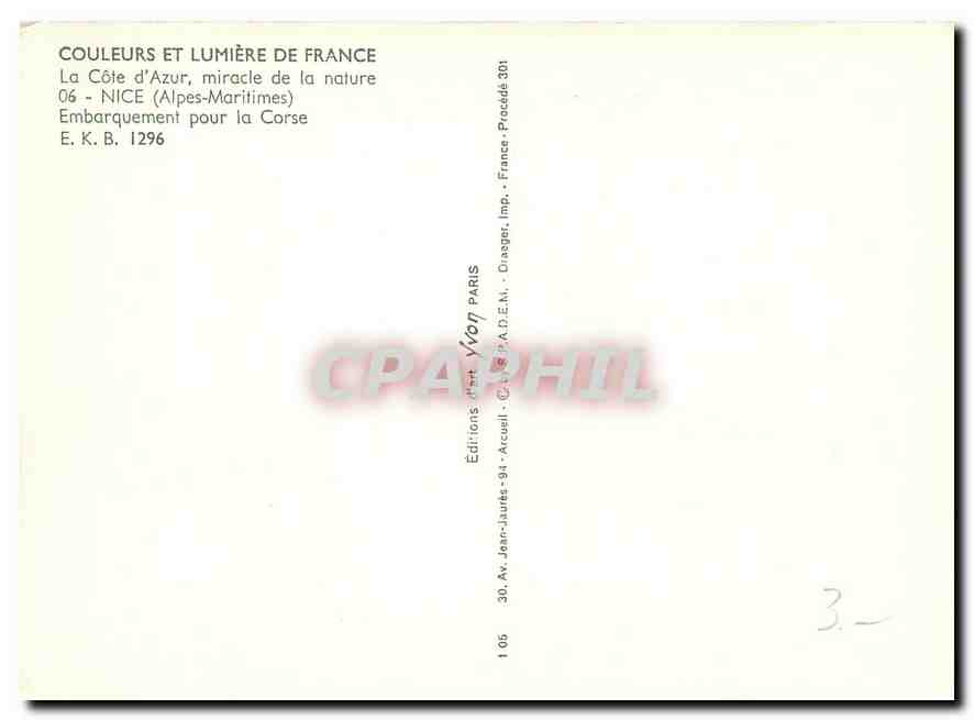 CPM La Cote d'Azur miracle de la nature Nice Alpes Maritimes Embarquement pour la Corse  — Verso