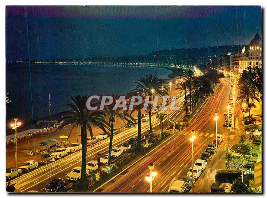 CPM La Cote d'Azur miracle de la nature Nice Alpes Maritimes La Promenade des Anglais la nuit 