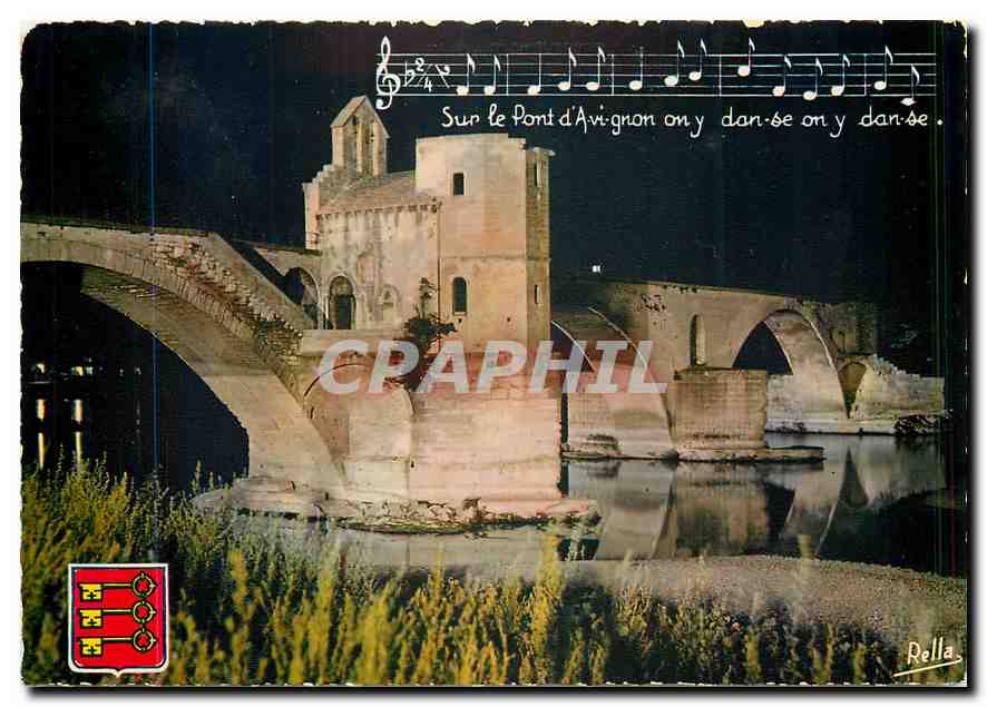 CPM Avignon la nuit Le Pont Saint Benezet et le Chapelle Saint Nicolas 