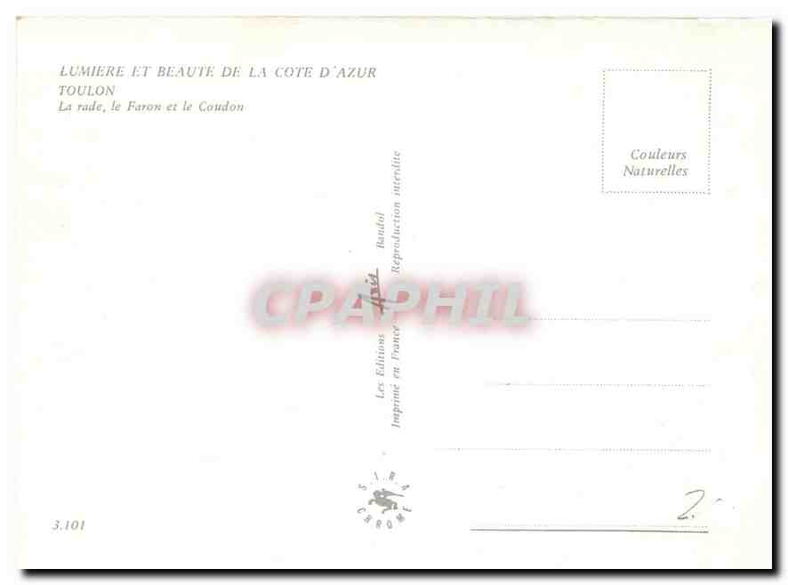 CPM Toulon La rade le Faron et le Coudon  — Verso