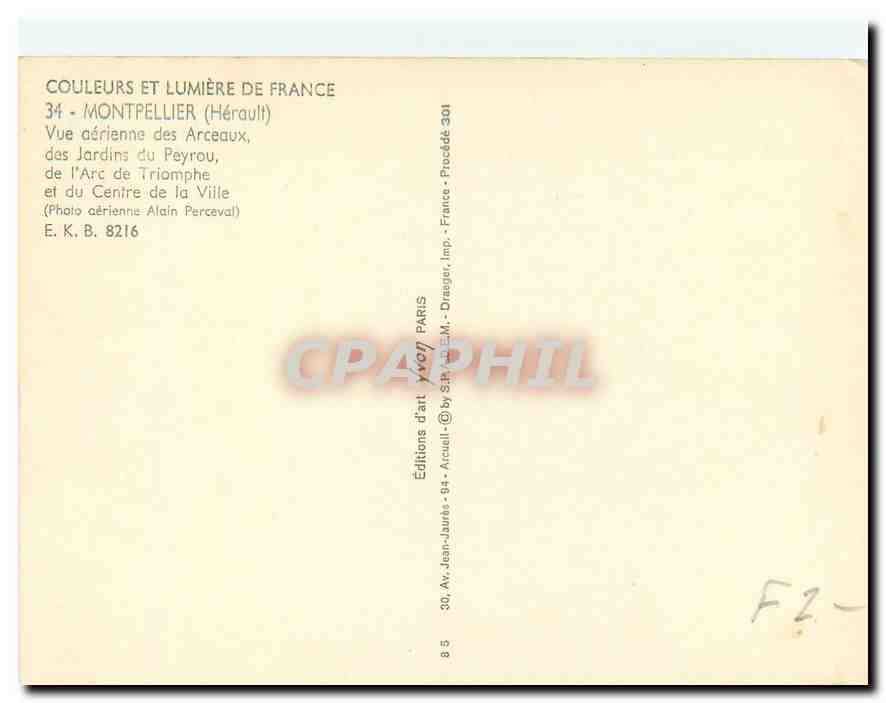 CPM Montpellier Herault Vue aerienne des Arceaux des Jardins du Peyrou de l'Arc de Triomphe  — Rückseite