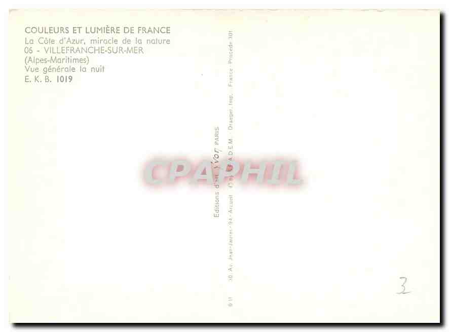 CPM Villefranche sur Mer Alpes Maritimes Vue generale la nuit  — Rückseite