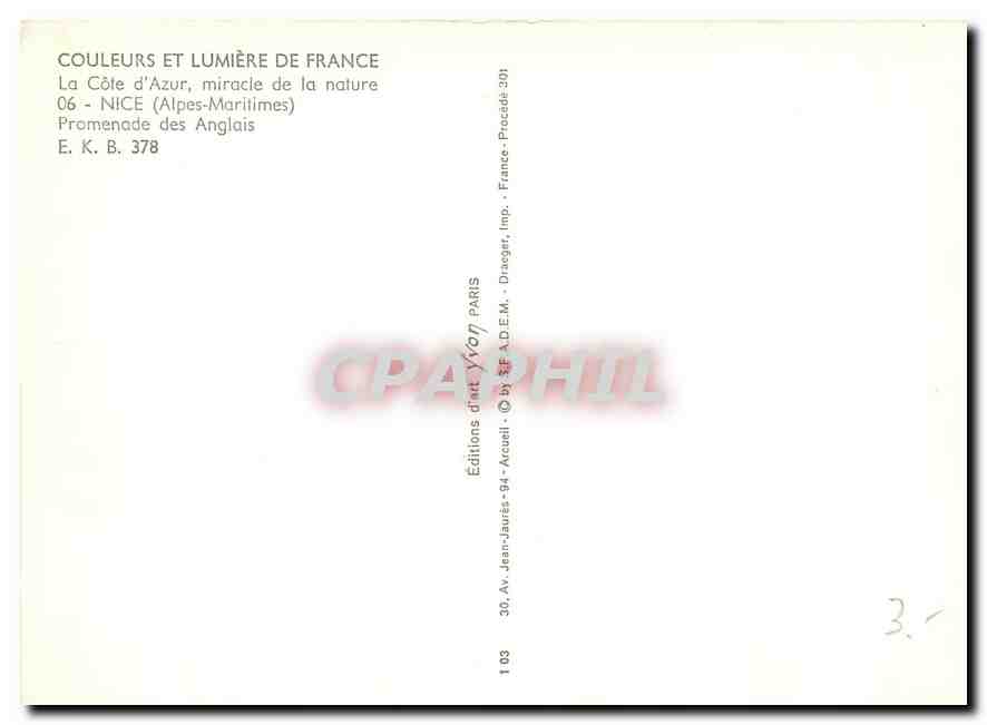 CPM Nice Alpes Maritimes Promenade des Anglais  — Verso