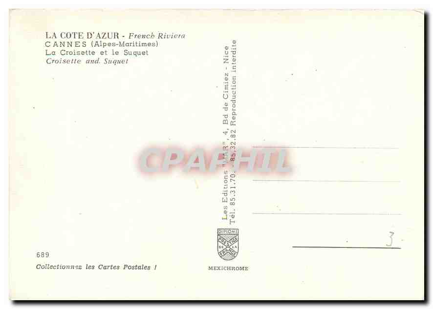 CPM Cannes Alpes Maritimes La Croisette et le Suquet  — Rückseite
