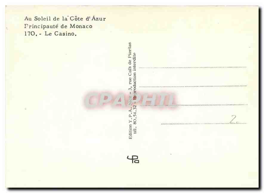 CPM Au Soleil de la Cote d'Azur Principaute de Monaco Le Casino  — Rückseite