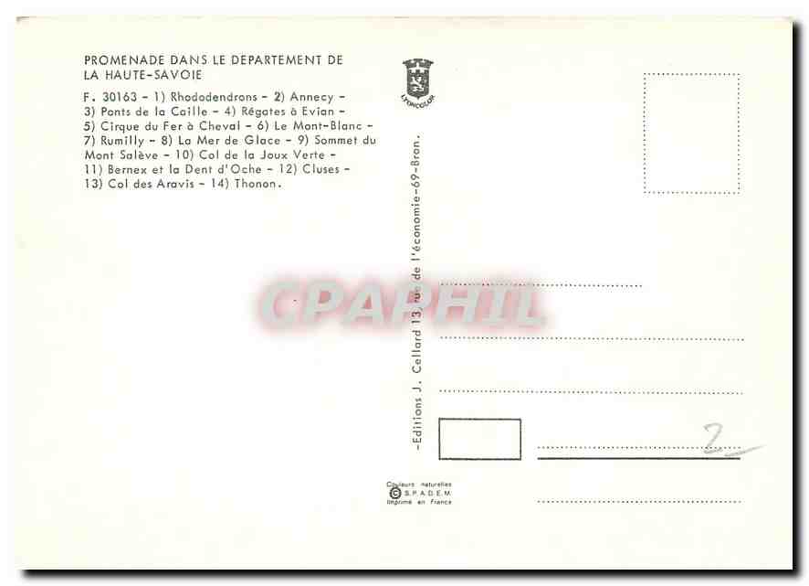 CPM Haute Savoie Rhodondendrons Annecy Ponts de la Caille Regates a Evian  — Rückseite