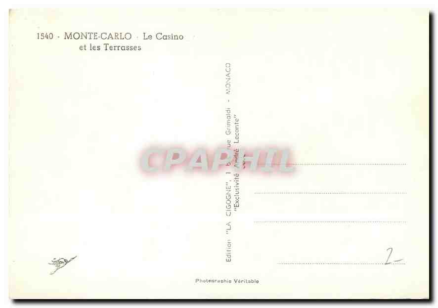 CPM Monte Carlo Le Casino et les Terrasses  — Rückseite