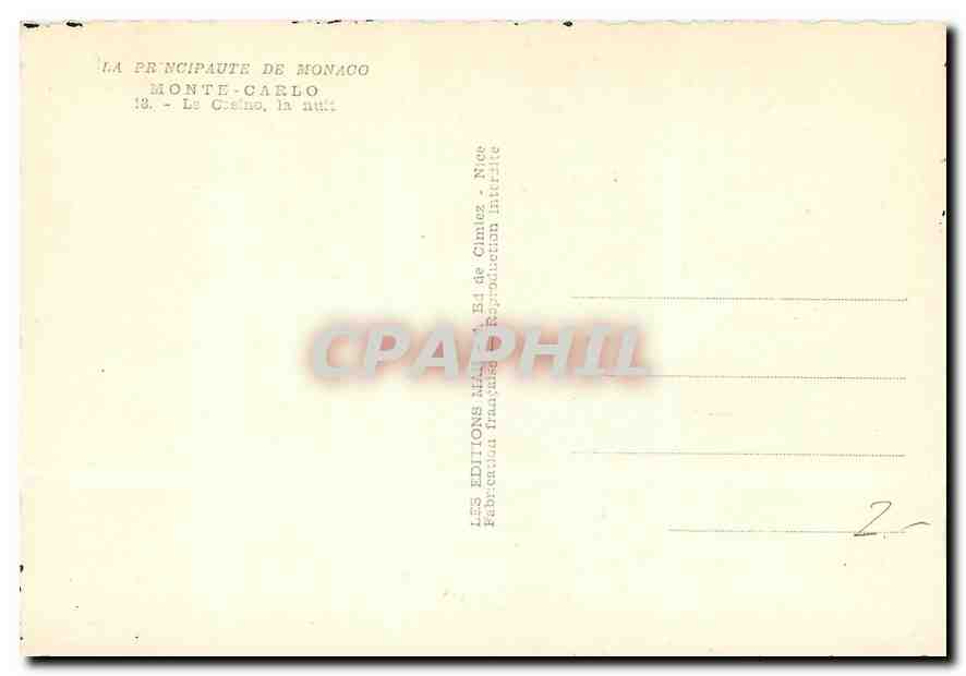 CPM La Principaute de Monaco Monte Carlo Le Casino la nuit  — Rückseite