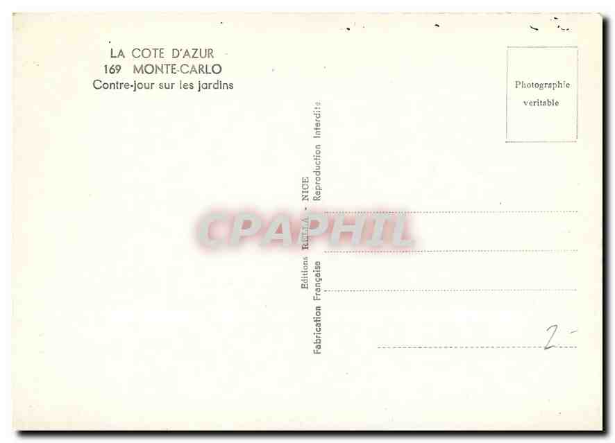CPM La Cote d'Azur Monte Carlo Contre jour sur les jardins  — Rückseite