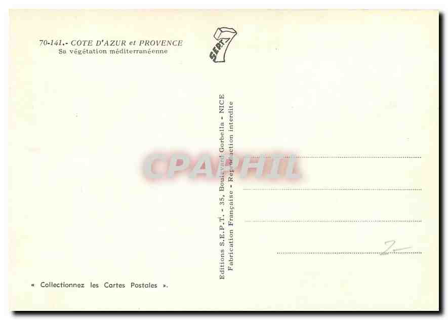 CPM Cote d'Azur et Provence Sa vegetation mediterraneenne  — Verso