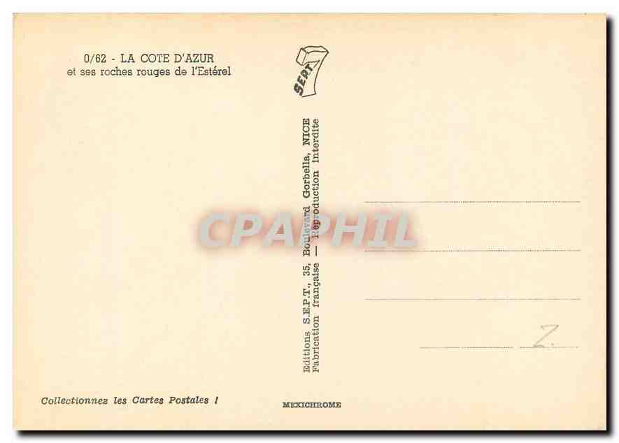 CPM La Cote d'Azur et ses roches rouges de l'Esterel  — Verso