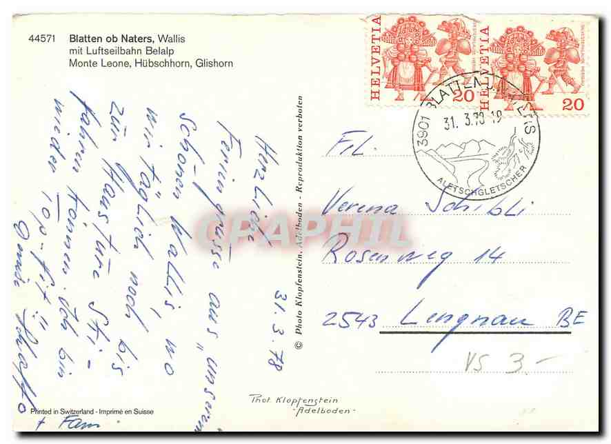 CPM Blatten ob Naters Wallis mit Luftseilbahn Belalp  — Back