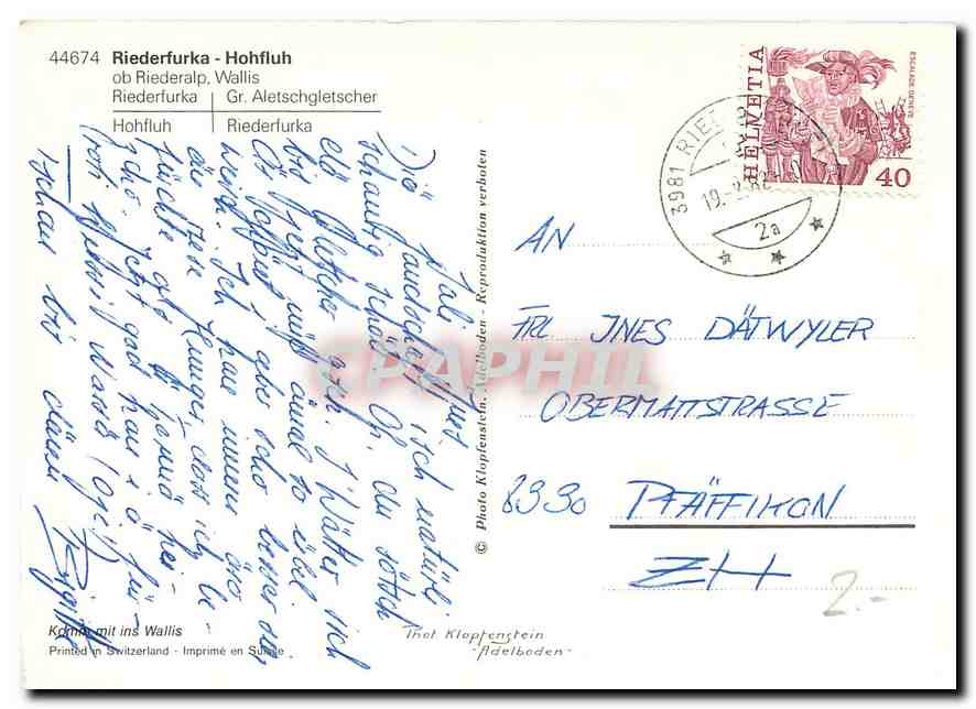 CPM Riedefurka Hohfluh ob Riederalp Wallis  — Back