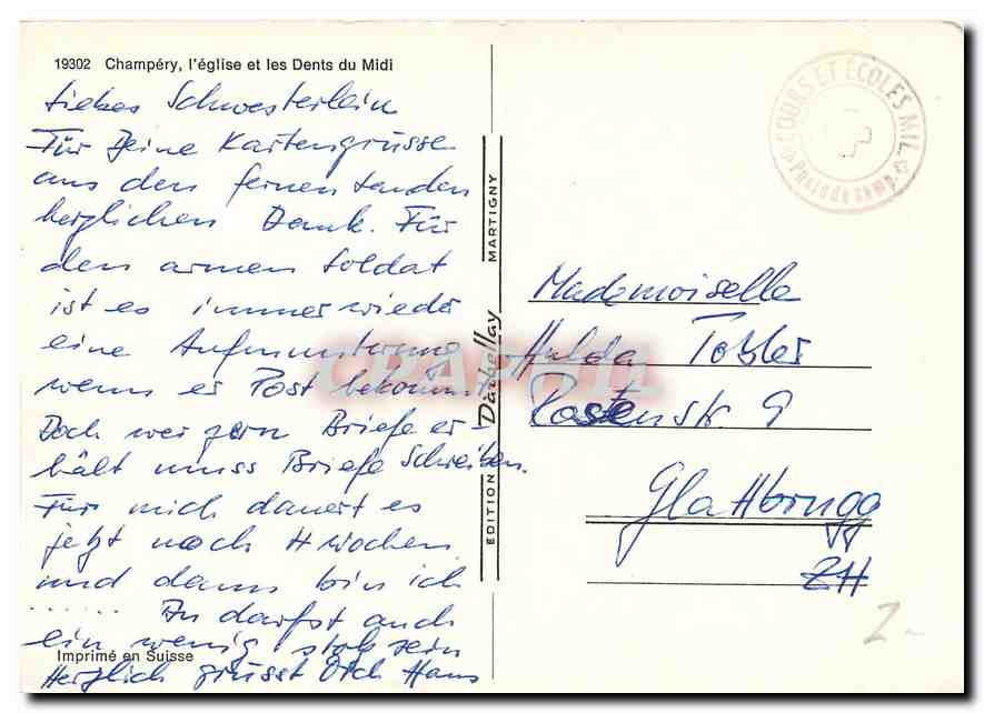 CPM Champery l'Eglise et les Dents du Midi  — Rückseite