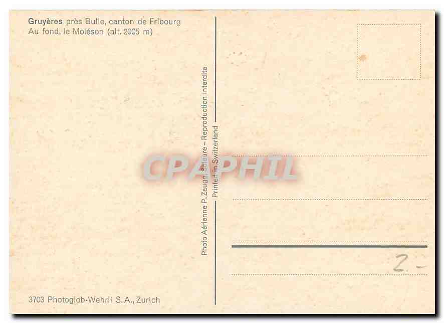 CPM Gruyeres pres Bulle canton de Fribourg Au fond le Moleson  — Rückseite