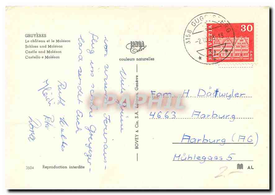CPM Gruyeres Le Chateau et le Moleson  — Verso