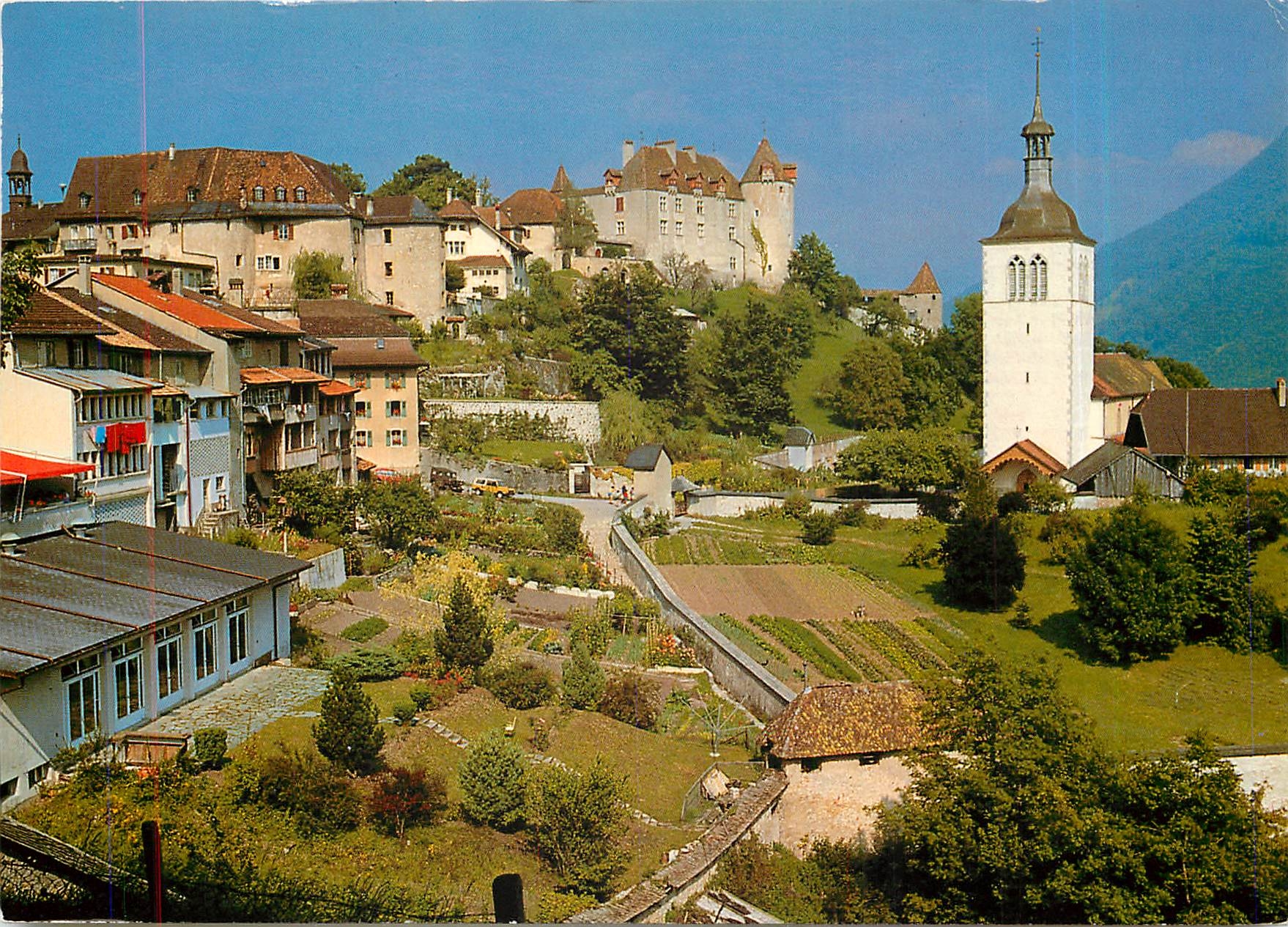 CPM Vue de Gruyeres avec l'eglise Greyerz mit Kirche 