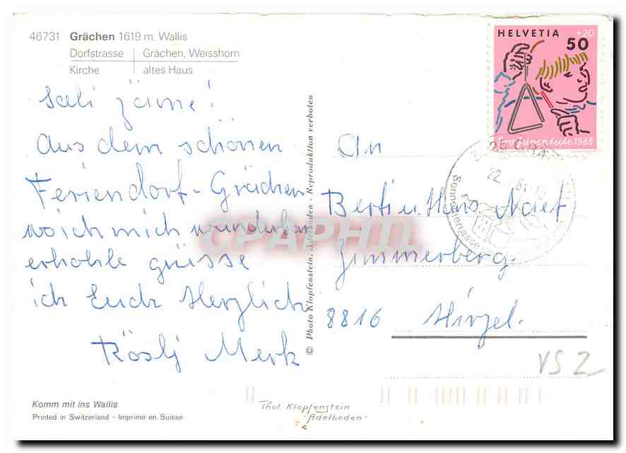 CPM Grachen Wallis Dorfstrasse Grachen Weisshorn Kirche  — Rückseite
