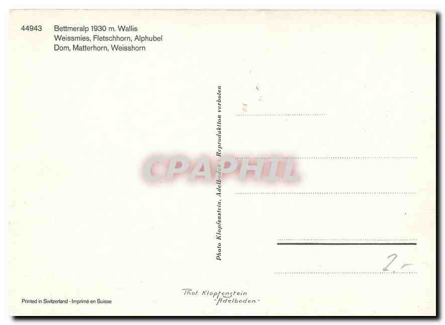 CPM Bettmeralp Wallis Weissmies Fletschhorn Alphubel  — Rückseite