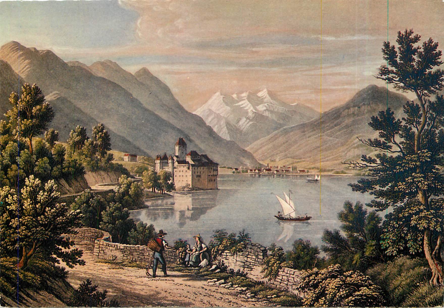 CPM Le Chateau de Chillon et les Dents du Midi d'apres une gravure ancienne du debut du XIX siecle 