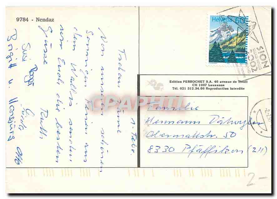 Nendaz — vue aérienne enneigée — Édition PERROCHET S.A. — Rückseite
