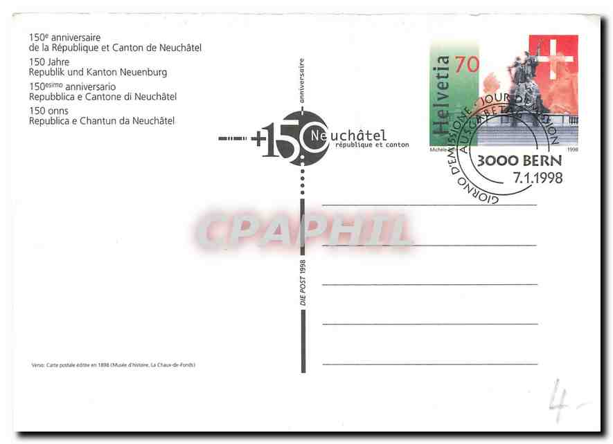 CPM 150 anniversaire de la Republique et Canton de Neuchatel  — Rückseite