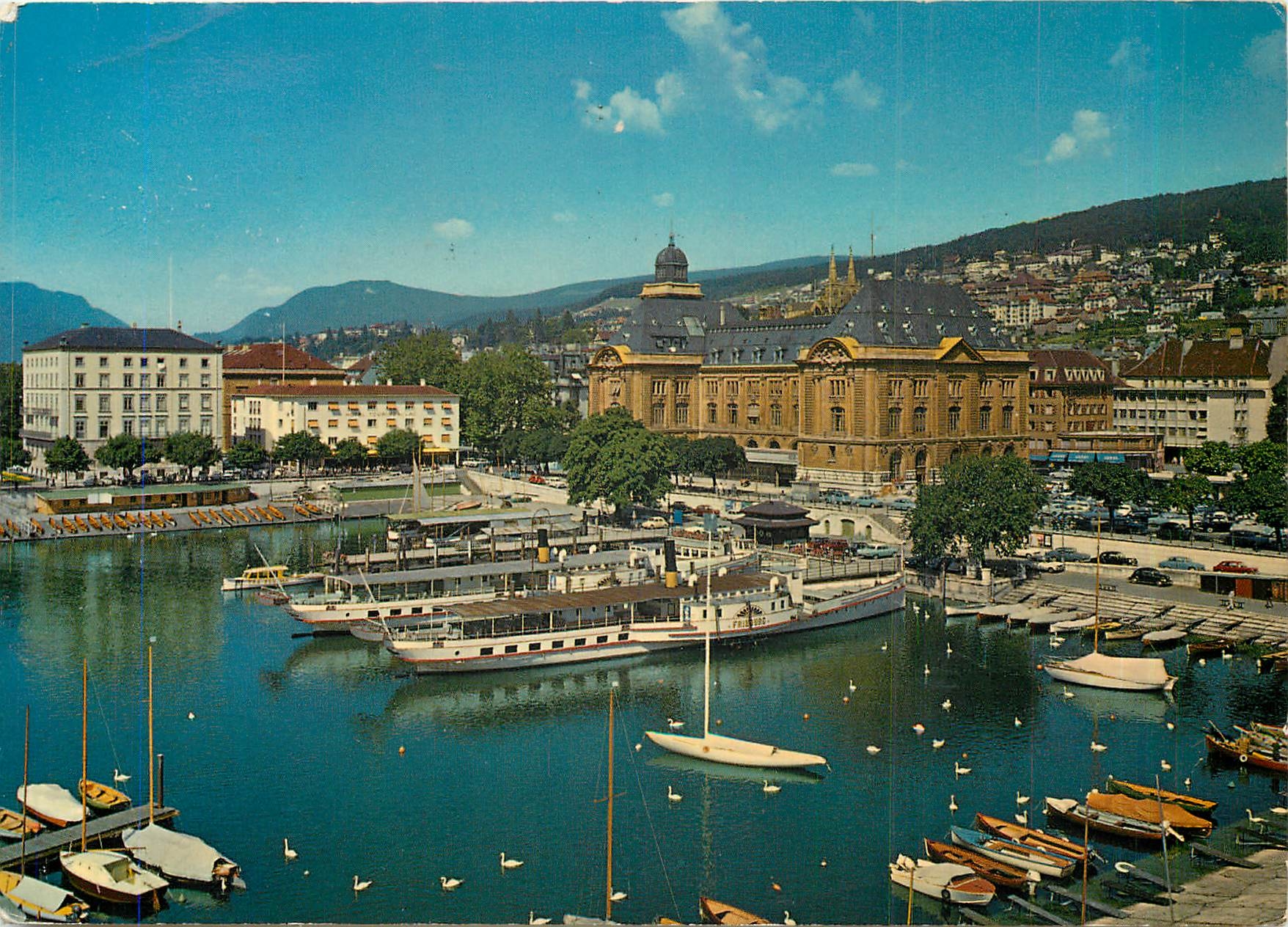 CPM Neuchatel Le port la poste et l'Hotel Touring 