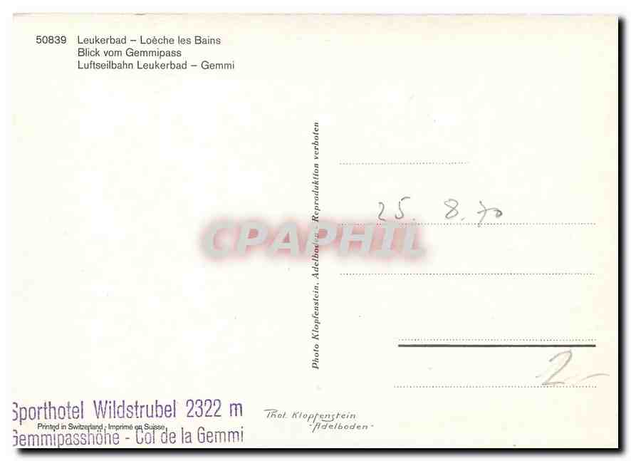 CPM Leukerbad Loeche les Bains Blick vom Gemmipass Lufseibahn Leukerbad Gemmi  — Back