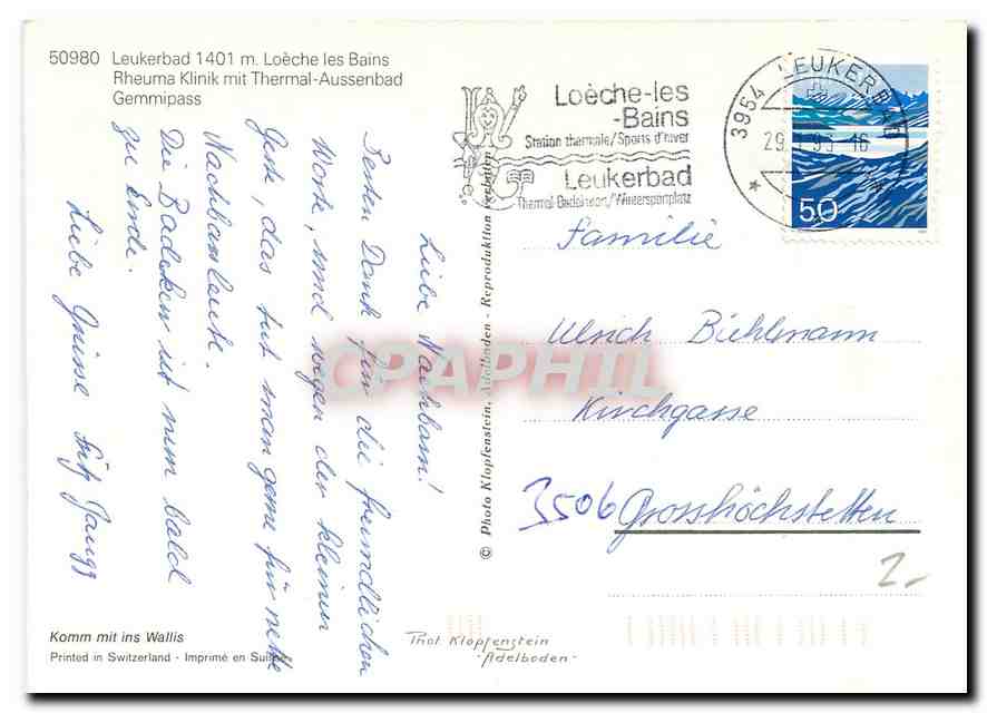 CPM Leukerbad Loeche les Bains Rheums Klinik mit Thermal Aussenbad Gemmipass  — Rückseite