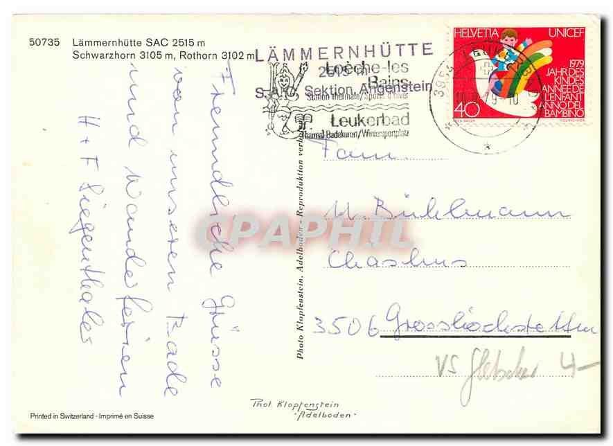 CPM Lammernhutte Schwarzhorn Rothorn  — Rückseite