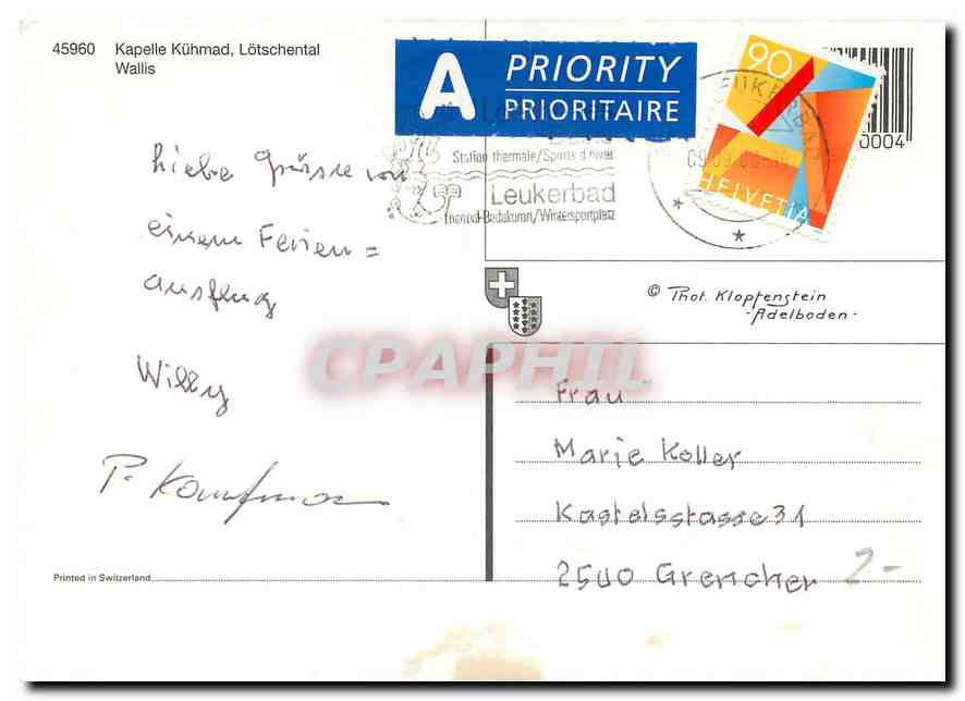 CPM Kapelle Kuhmad Lotschental Wallis  — Rückseite
