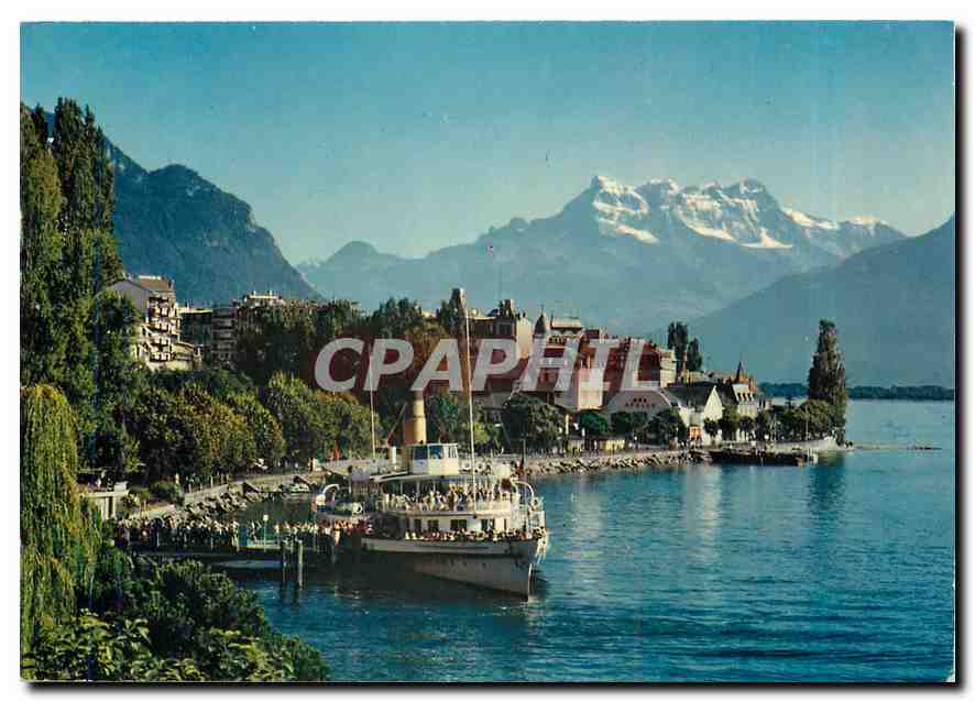 CPM Montreux Le debarcadere et les dents du Midi 