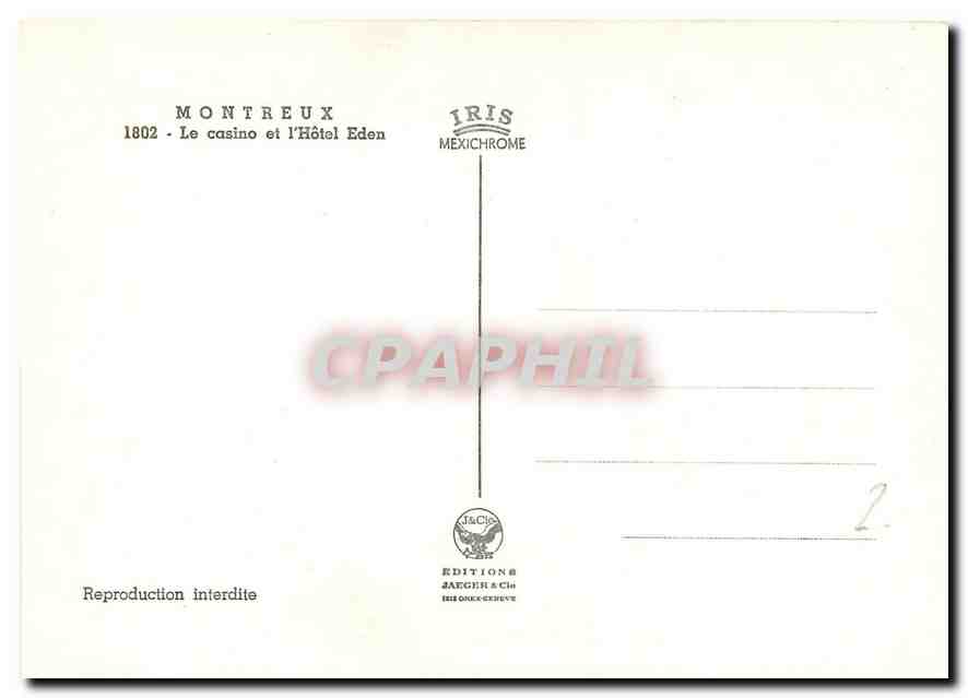 CPM Montreux Le Casino et l'Hotel Eden  — Rückseite