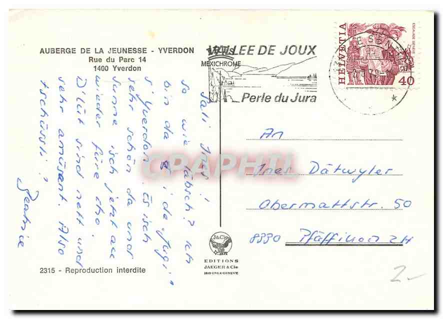 CPM Auberge de la Jeunesse Yverdon  — Rückseite