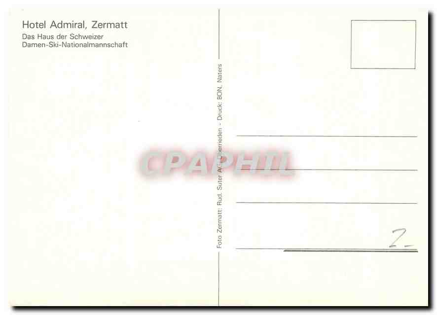 CPM Hotel Admiral Zermatt Das Haus des Schweizer  — Rückseite