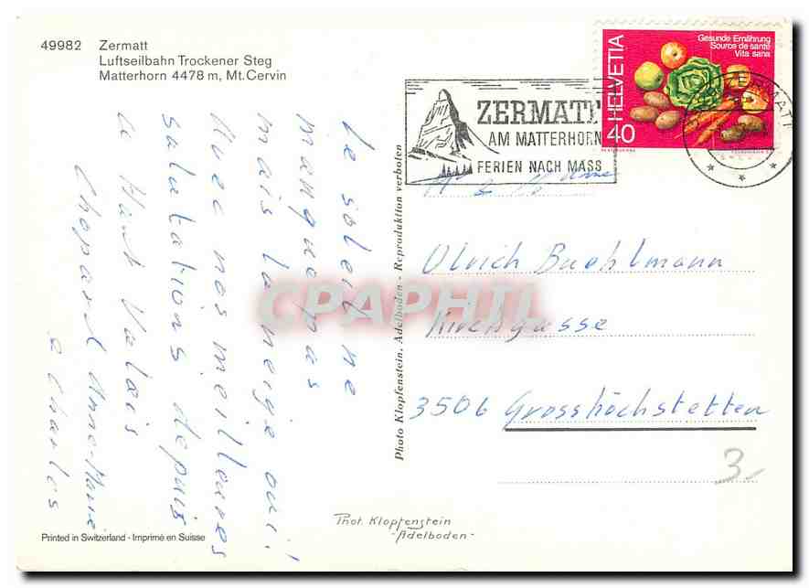 CPM Zermatt Luftseilbahn Trockener Steg Matterhorn Mt Cervin  — Rückseite