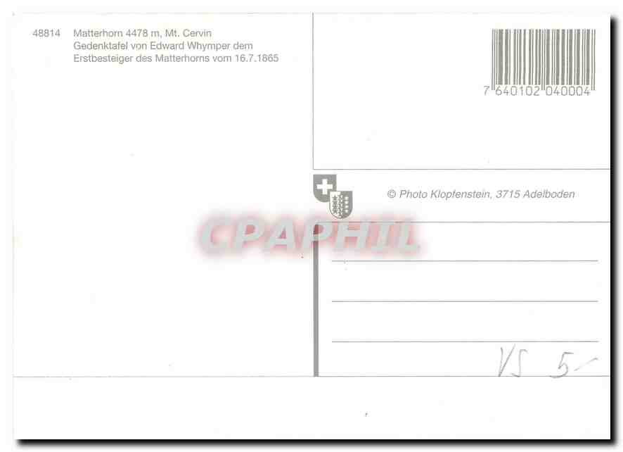 CPM Edward Whymper Erstbesteigung des Matterhorns  — Back