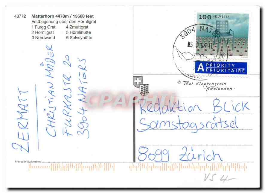 CPM Erstbesteigung 14 Juli 1865 Matterhorn  — Rückseite