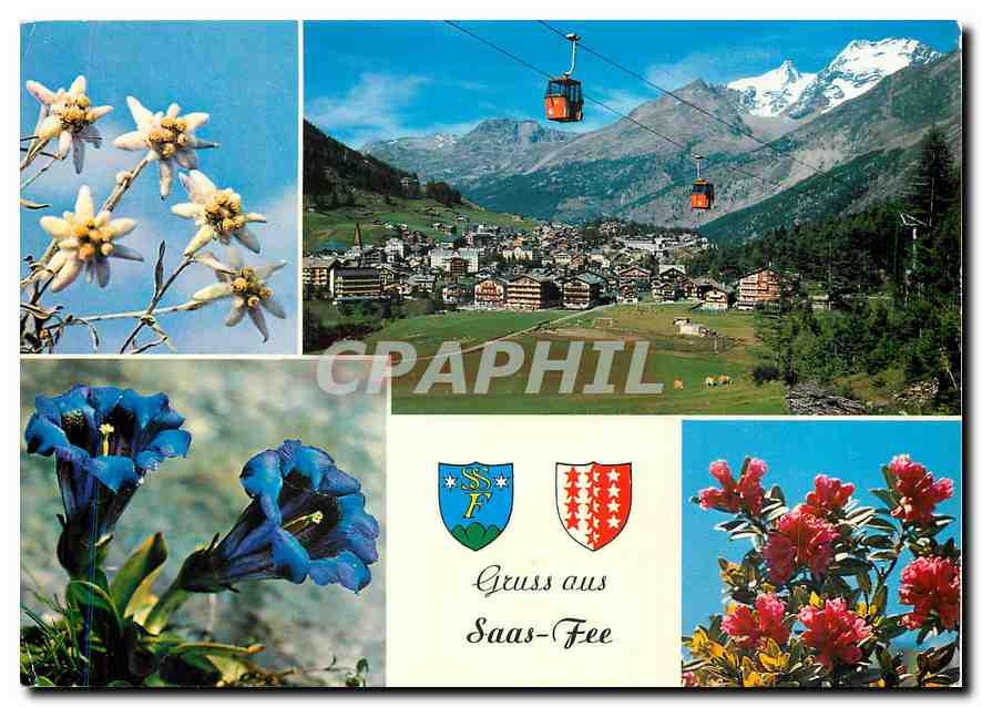 CPM Gruss aus Saas Fee Wallis Gondelbahn Langfluh mit Fletschorn und Lagginhorn 