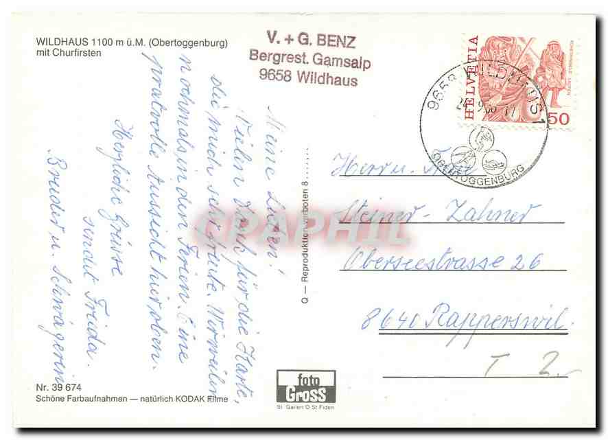 CPM Wildhaus Obertoggenburg mit Churfirsten  — Rückseite